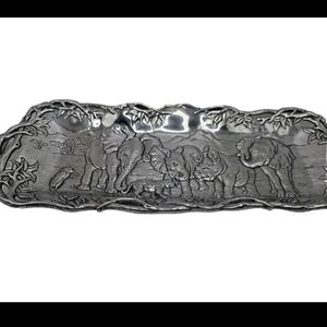 Arthur Court Elephant Platter Herd Elephant Leopard Handle 1995 rectangle 14"